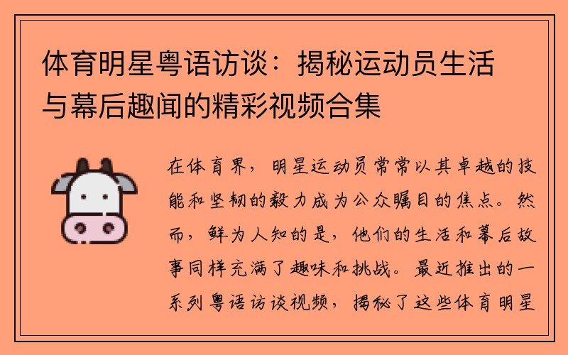 体育明星粤语访谈：揭秘运动员生活与幕后趣闻的精彩视频合集